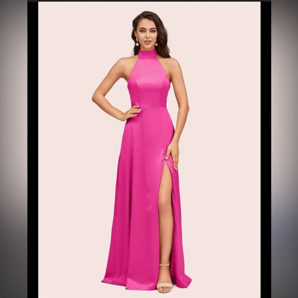 NEW Thread Orchid Pink Satin Halter Sleeveless Open Back Maxi Dress Gown S
